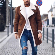 Load image into Gallery viewer, Faux Fur Fleece Faux Leather Jacket Men Winter Brown Suede Jacket Warm Bomber Long Coats Male Outwear Thicken Jacket  Plus Size